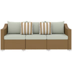 Rattan Wicker 3 Seater Patio Couch with Cushions, 2 Throw Pillows, Outdoor Furniture Rattan Sofa, Light Gray