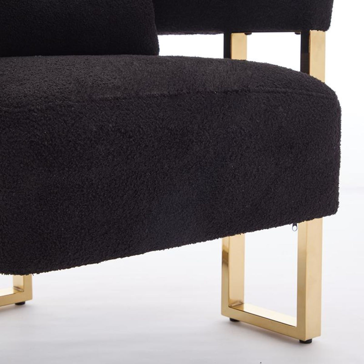 2-Set Living Room Teddy Fleece Upholstered Side Chair with Gold Metal Legs, Modern Decorative Chair, 26" L x 24.5" W x 27" H, Black+Gold