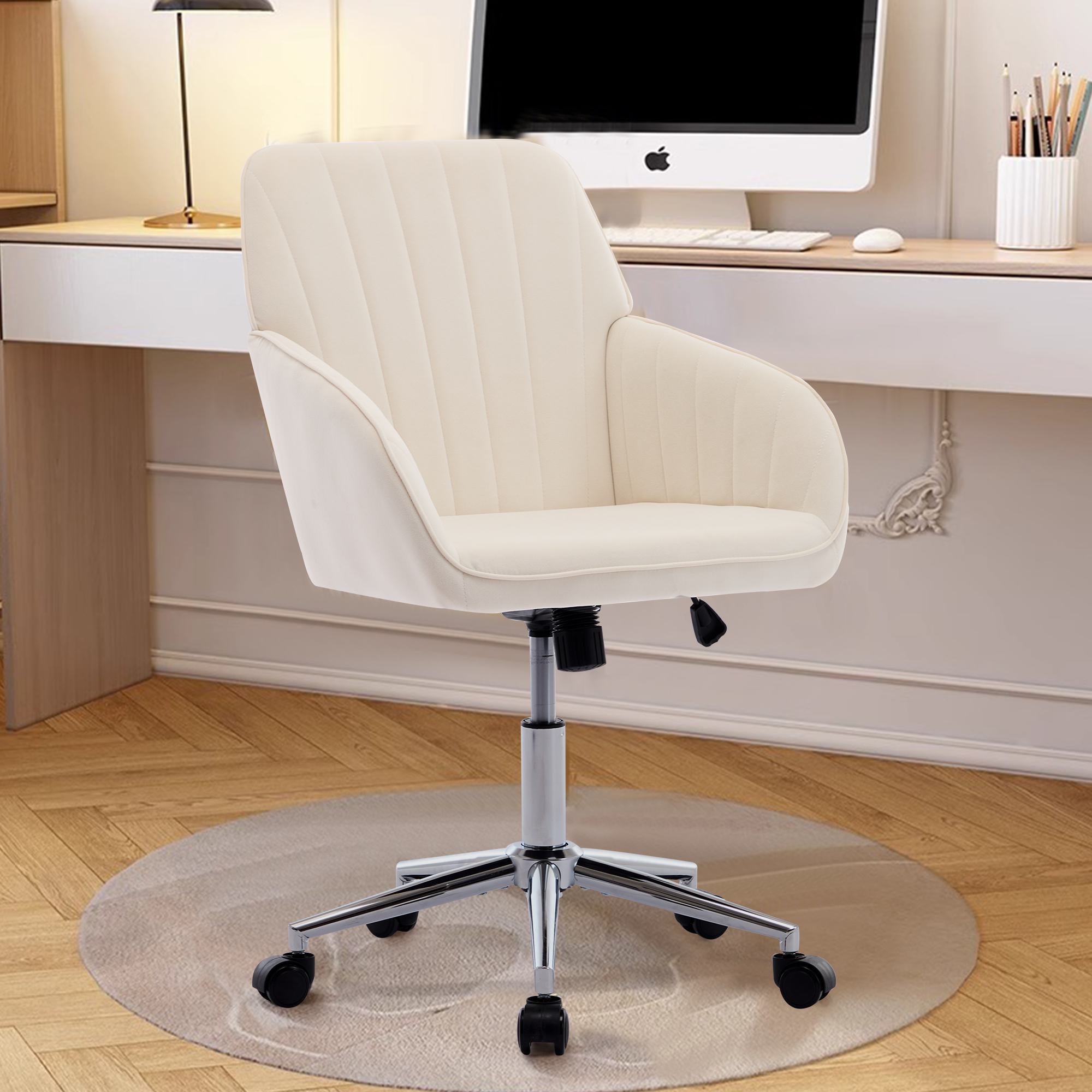 Adjustable Ergonomic Swivel Chair with Memory Foam Cushion and Lumbar Support, Office Chair with Silver Base, 25" L x 23" W x 38" H, Beige