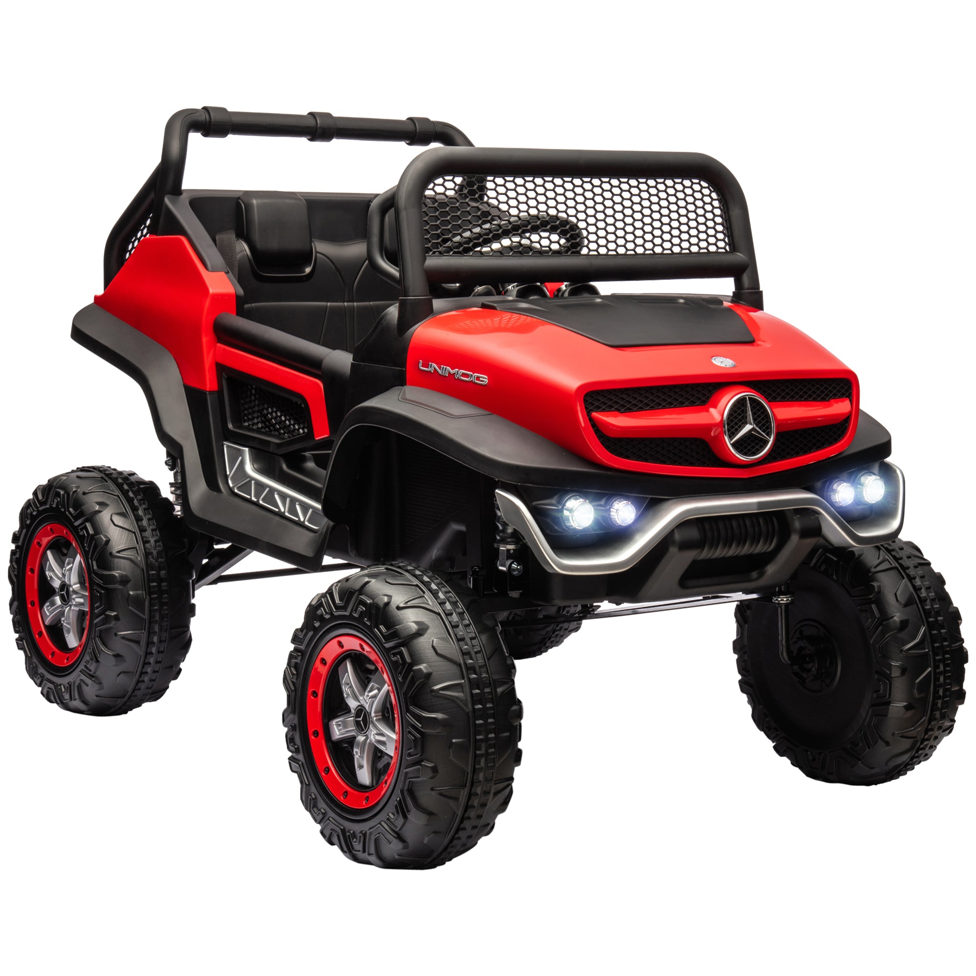 Licensed Unimog 12V Kids Ride on Truck with Remote Control, Battery Powered Electric Car with Spring Suspension, LED Light, Horn, Music, Red