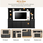 Minimalist Storage TV Stand for TVs Up to 75" with Adjustable Shelves, Entertainment Wall Unit Set for Living Room, 103" L x 15" W x 77" H, Black