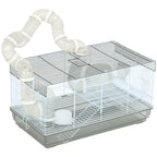 Small Animal Cage for Gerbil or Dwarf Hamster w/ Tubes, Exercise Wheel, Food Dish, Water Bottle, 23" x 13" x 12", Gray