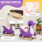 Baby Rocking Horse, Kids Ride On Dragon Toy with Realistic Dragon Roar and Safety Belt for Kids 18–36 Months, Purple