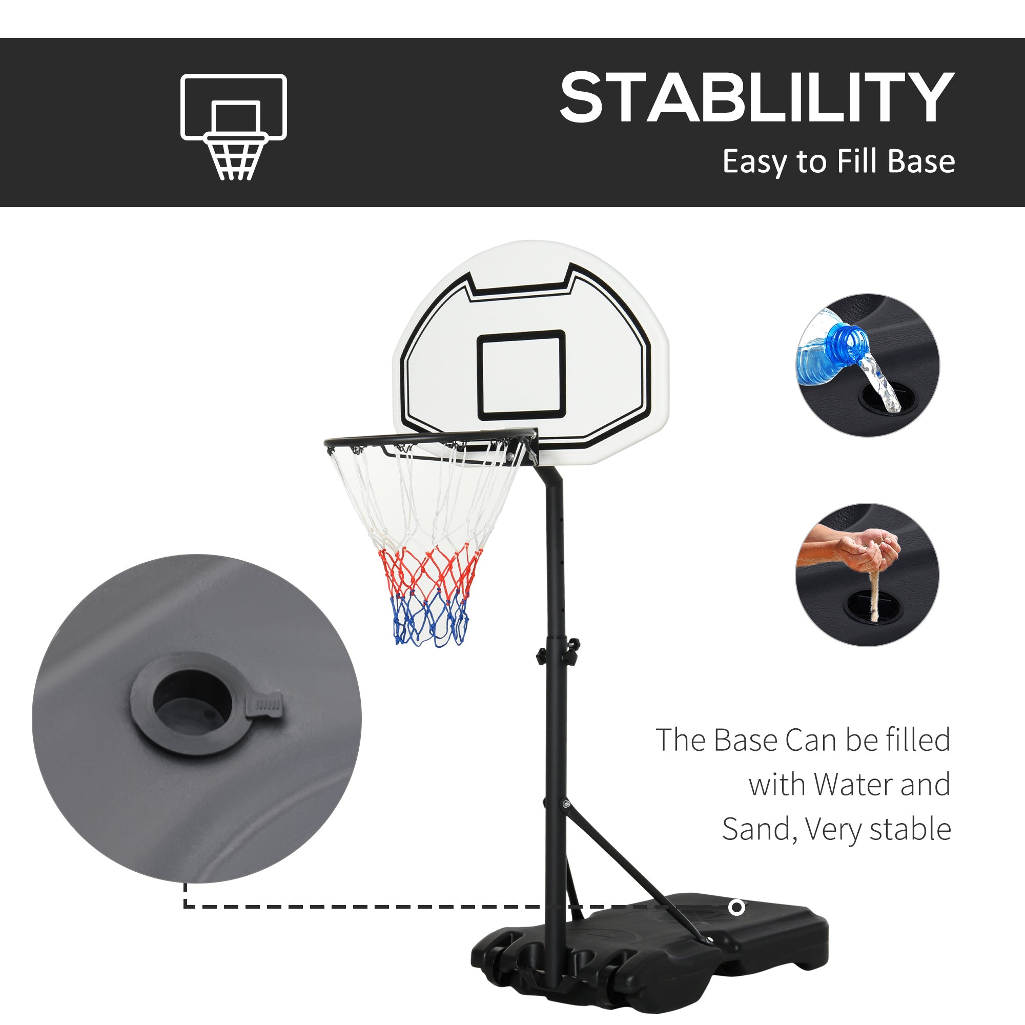 Height Adjustable Basketball Hoop, Portable Basketball Stand, 30" Backboard, Indoor Outdoor Goals Set for Kids Youth Adults
