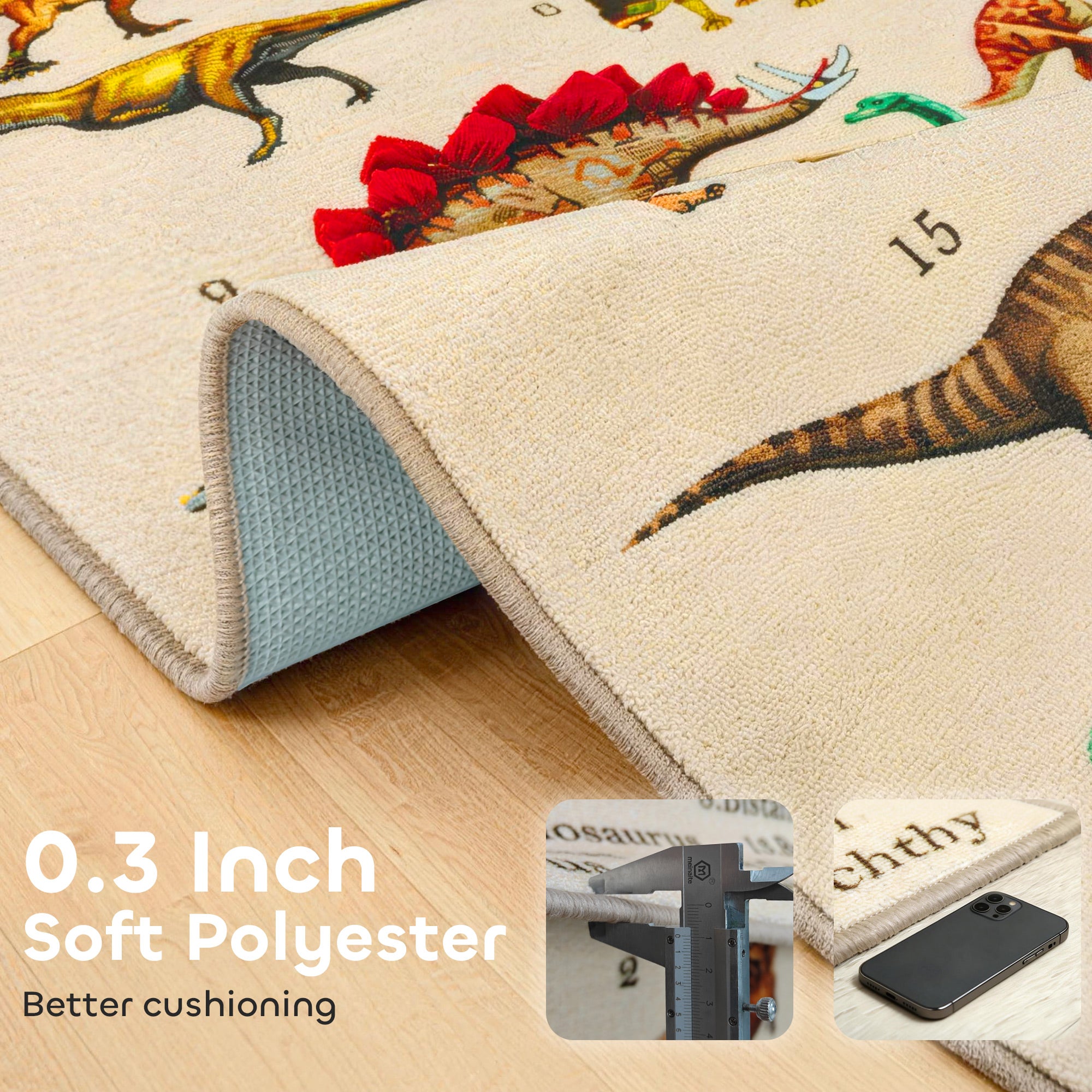 Large Play Mat 79" x 59", Crawling Mat for Toddlers, Living Room and Bedroom with Dinosaur Pattern, Khaki