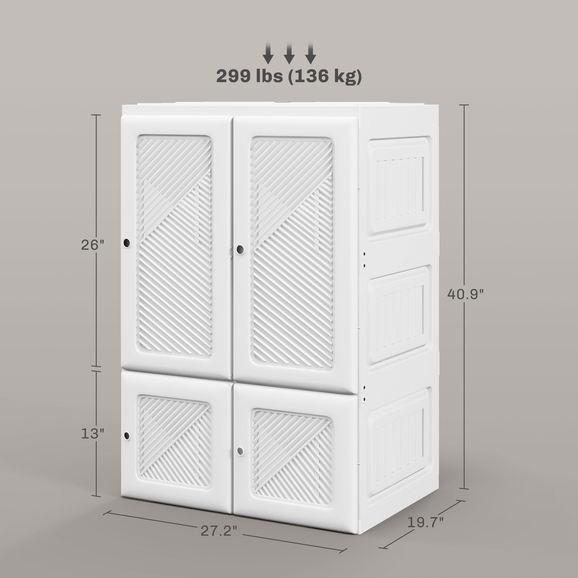 Portable Wardrobe, Foldable Clothes Storage Organizer with 3 Compartments, Hanging Rod, Magnet Doors, White