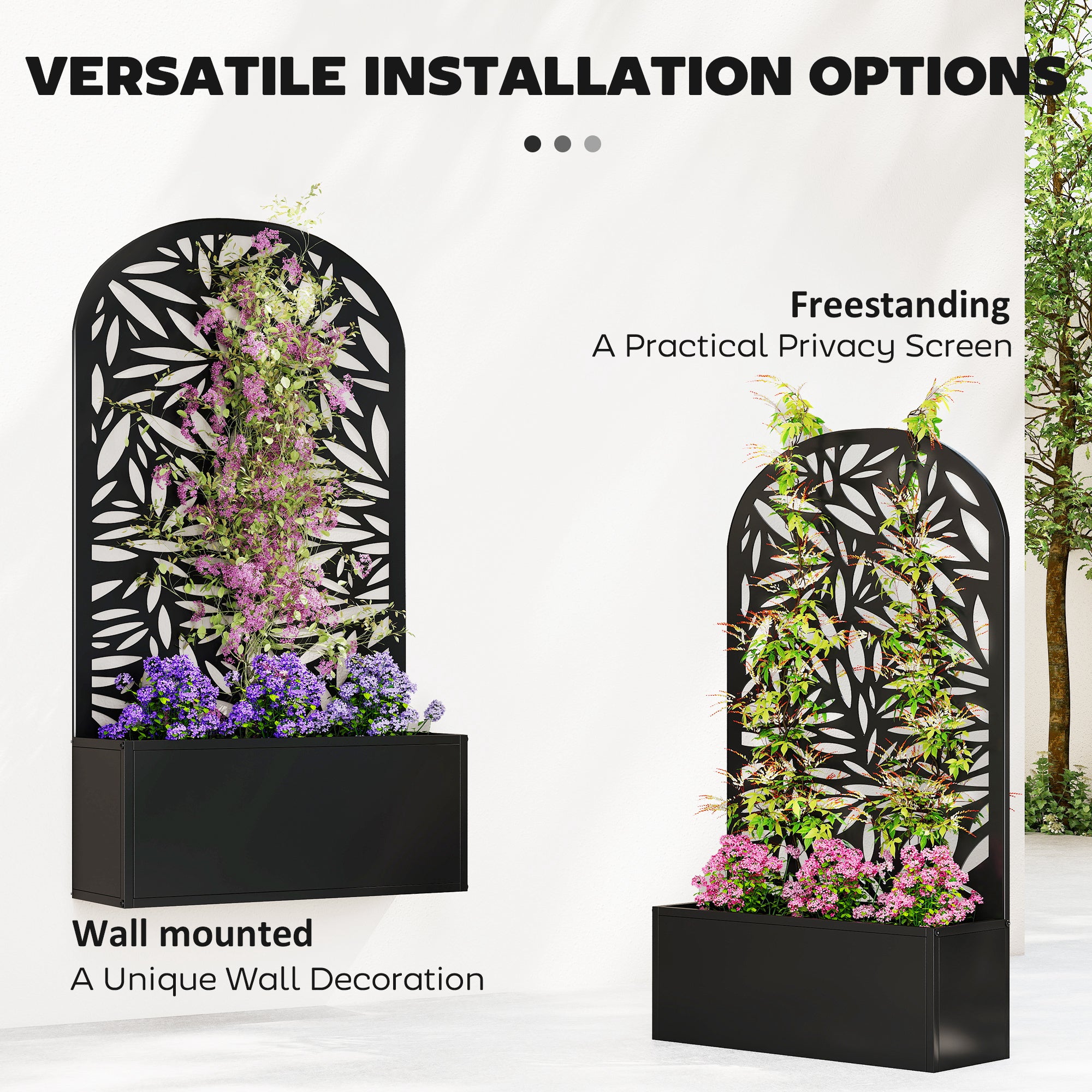 Metal Garden Bed with Trellis for Climbing Plants, Freestanding or Wall Mounted Flower Bed for Garden, Patio, Balcony