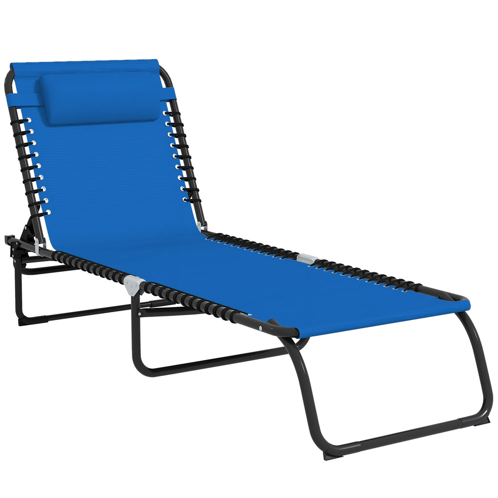 Foldable Chaise Lounge, 4-Position Reclining Back, Trifold Portable design and Breathable Mesh for Poolside,Camping, Hiking - Navy Blue