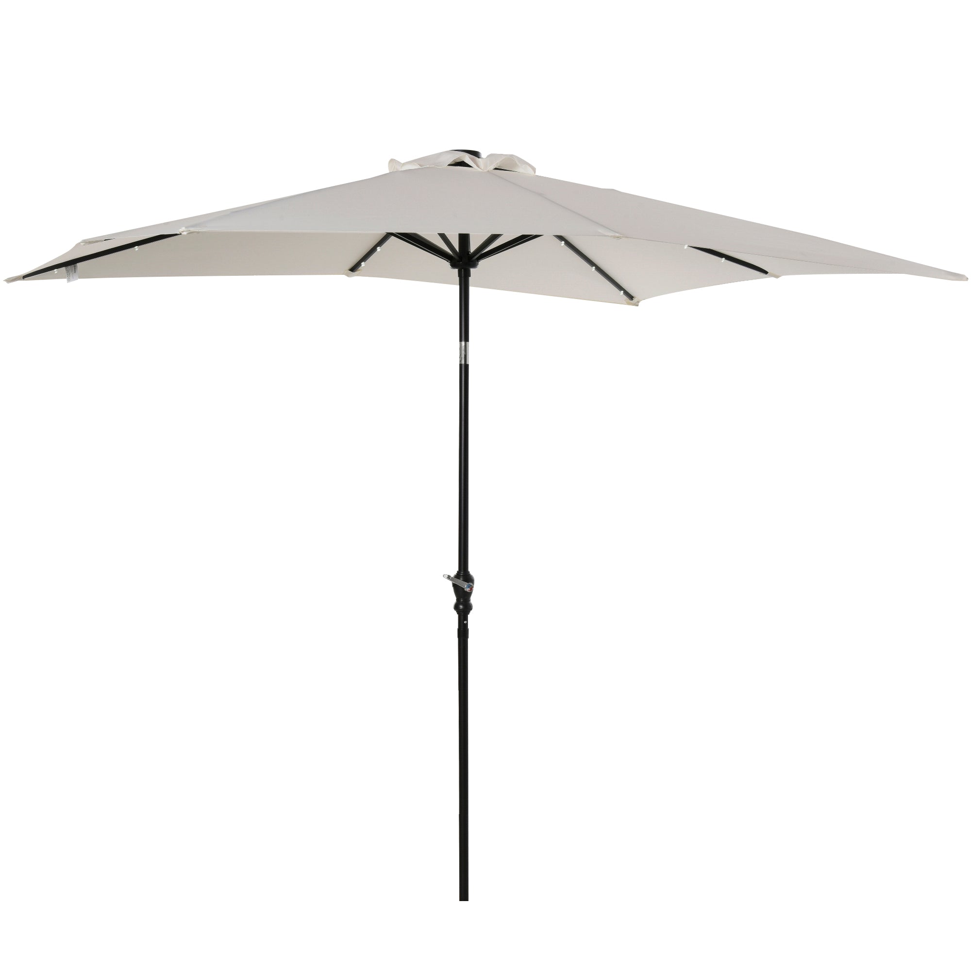 9' x 7' Patio Umbrella Outdoor Table Market Umbrella with Crank, Solar LED Lights, 45° Tilt, Push-Button Operation, for Deck, Backyard, Pool and Lawn, White