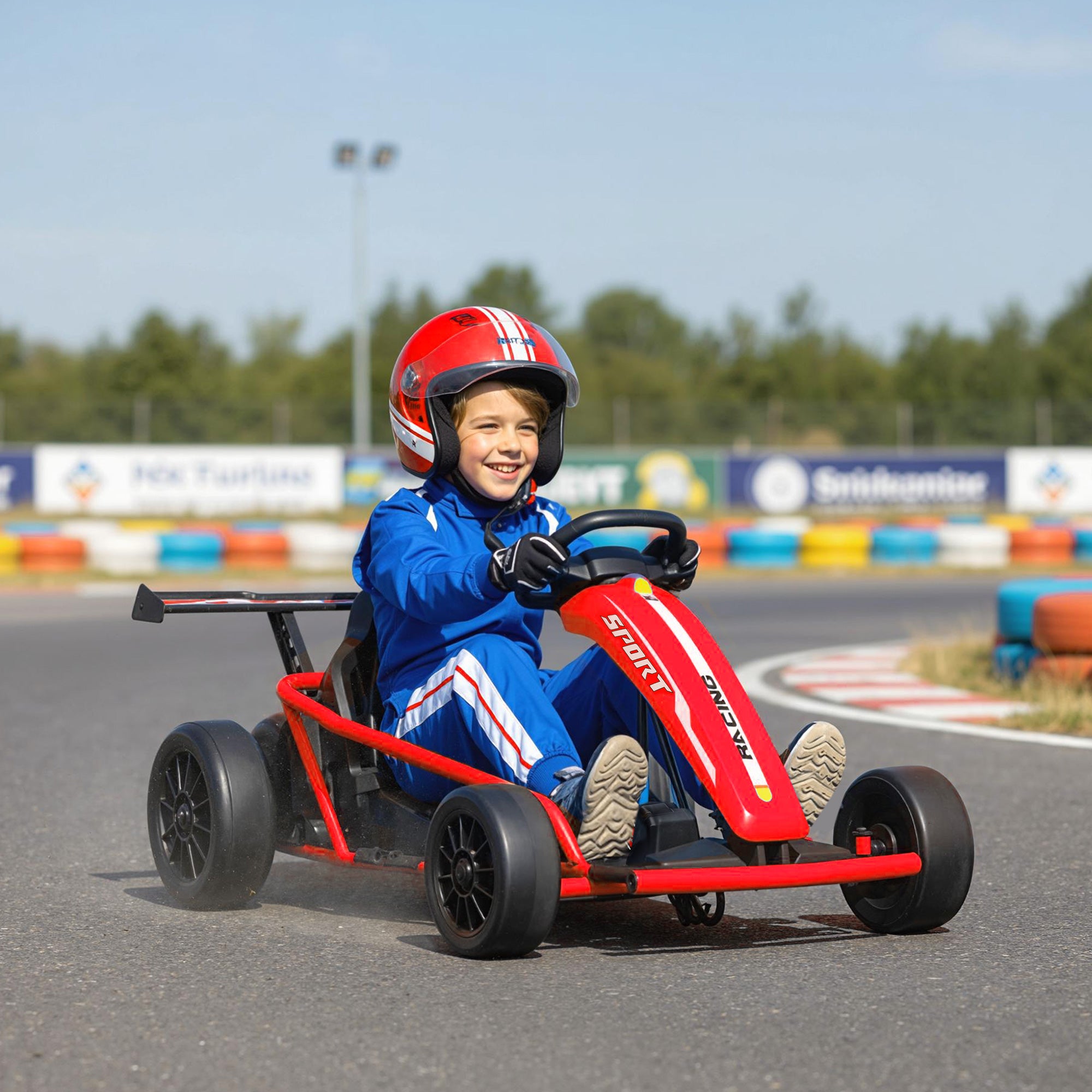 24V 7AH Kids Electric Go Kart, 8.1 MPH Battery Powered Drift Kart with Dual Motors, Soft Start for 8-12 Years, Red