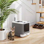 Cat Litter Box with Lid, Enclosed Litter Box for Medium Cats, Front-Entry and Top-Exit, Scoop, Deodorizer Bag, White