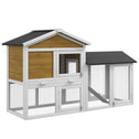 58" Wooden Rabbit Hutch with Run, Removable Tray, Asphalt Roof, Lockable Doors and Ramp, Nature Wood