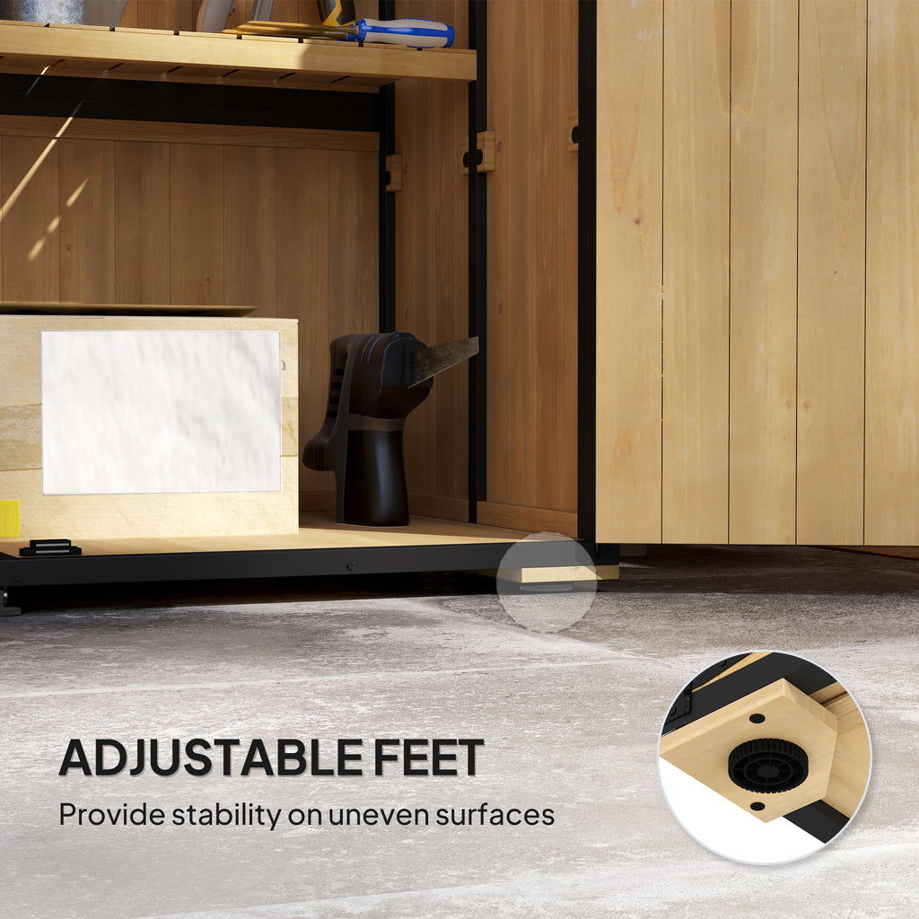 Wood Storage Shed, Outdoor Garden Shed with Asphalt Roof, 2 Shelves, Lockable Doors and Adjustable Feet, Natural