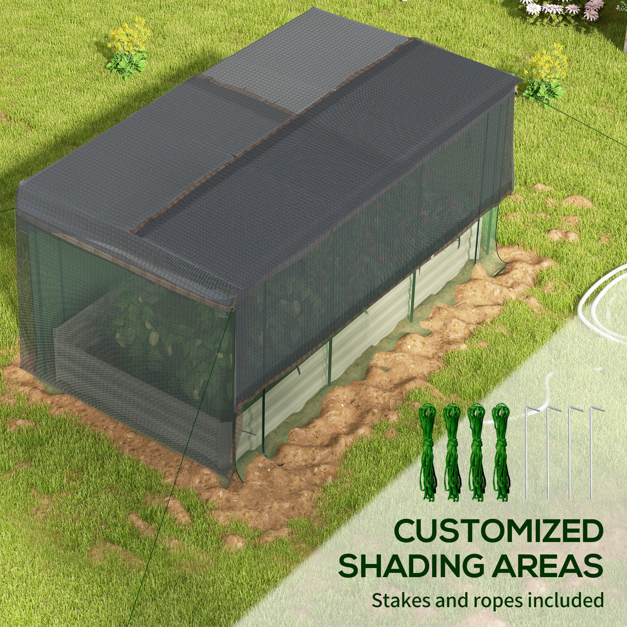 Galvanized Steel Planter Box with Crop Cage and Shade Cloth, Raised Garden Bed for Flowers, Veggies and Herbs, Beige