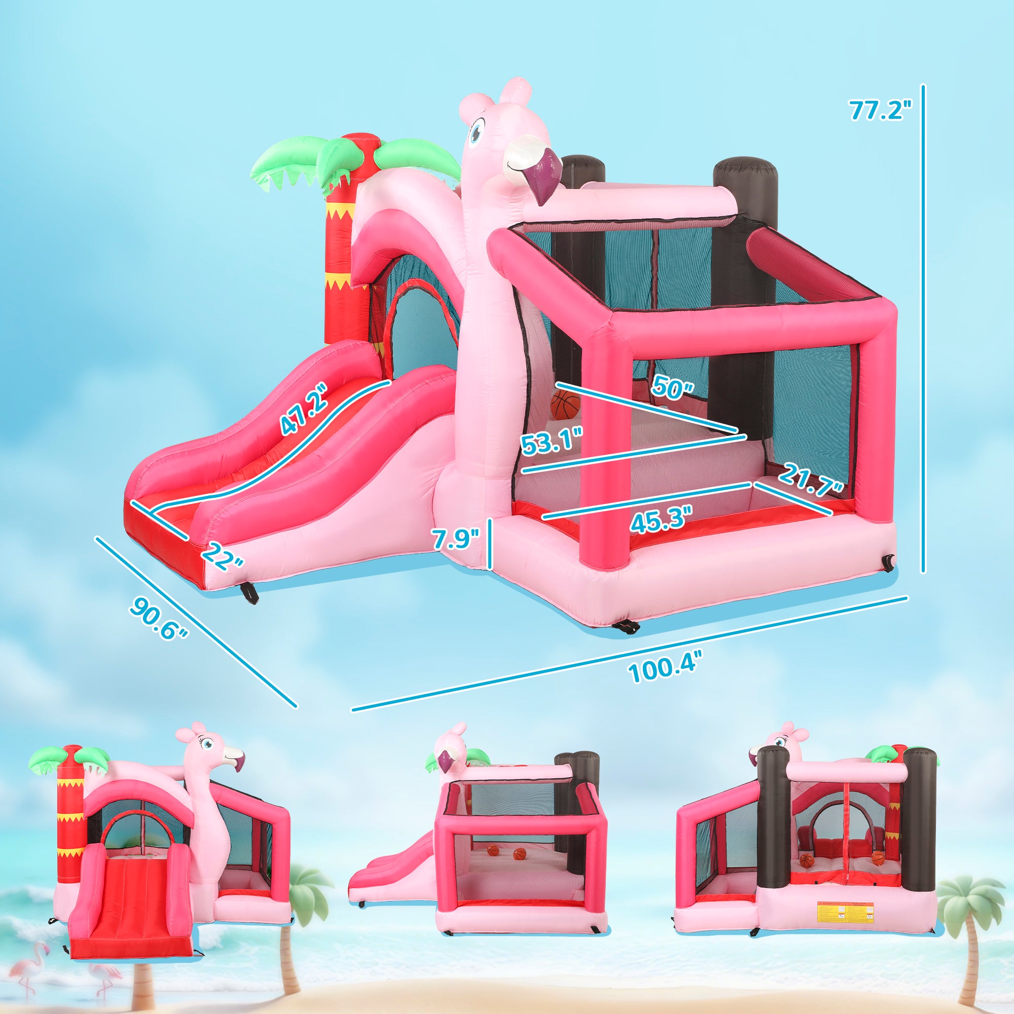 Inflatable Bounce House with Ball Pool, Basketball Hoop, Jumping Bouncy Castle with Blower for Indoor Outdoor, Pink