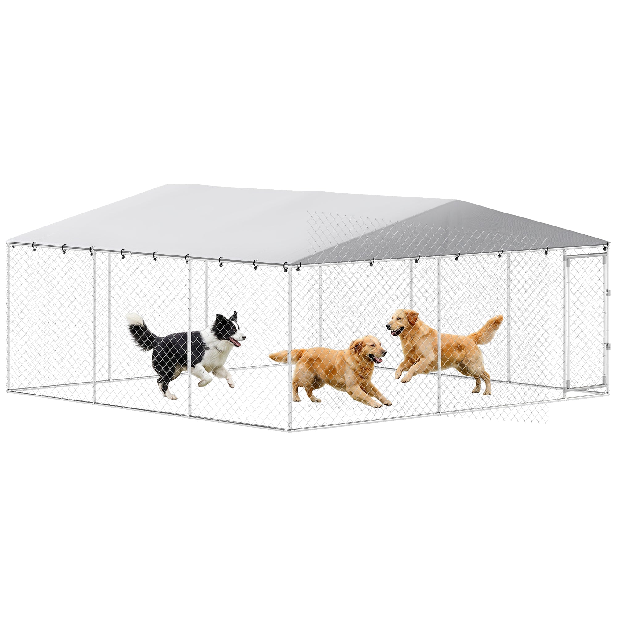 15' x 15' x 7' Dog Kennel Outdoor for Small Medium Large Dogs with Waterproof Roof, Silver
