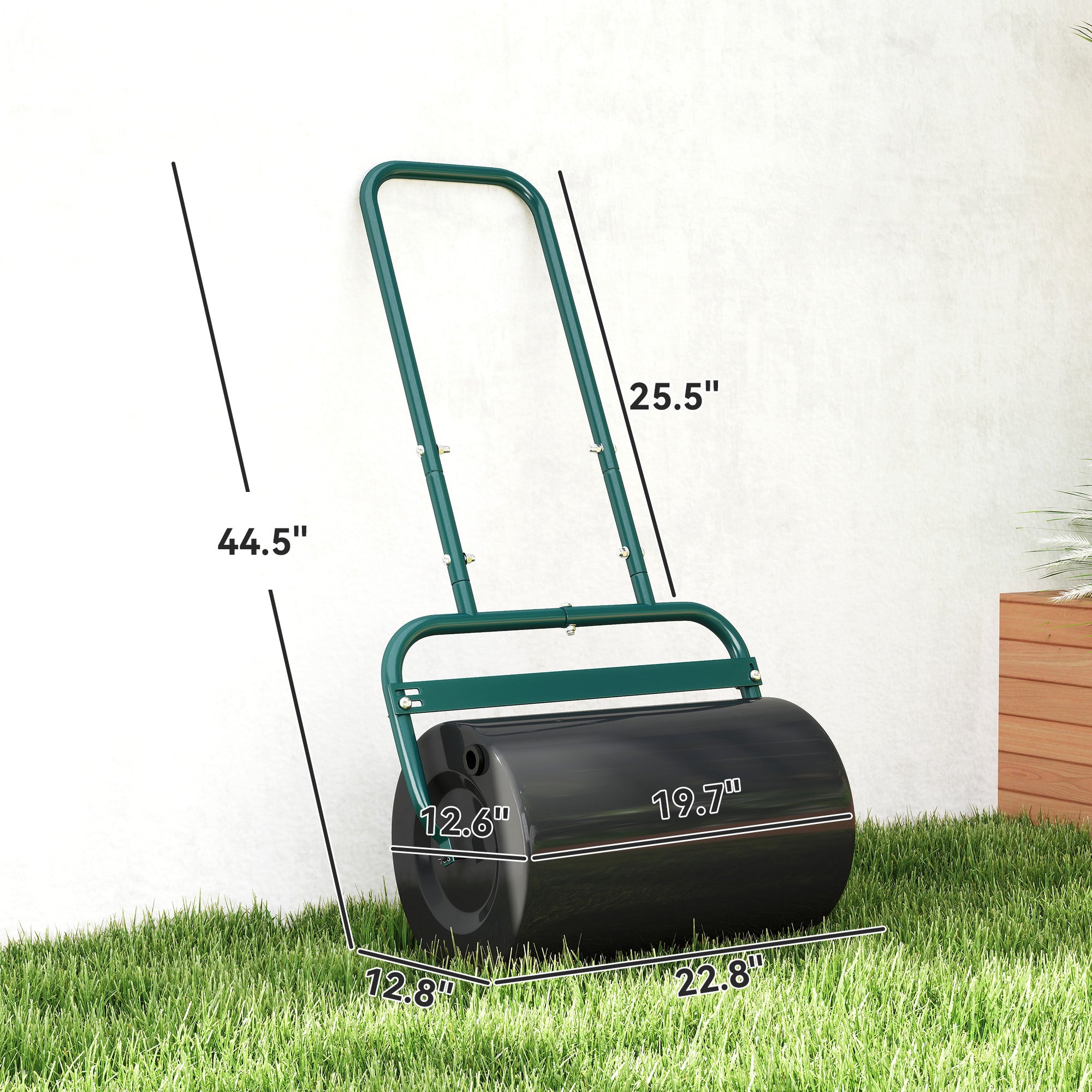 20-Inch Push/Tow Behind Lawn Roller Filled with 10 Gal Water or Sand for Flattening Sod in the Garden, Dark Green