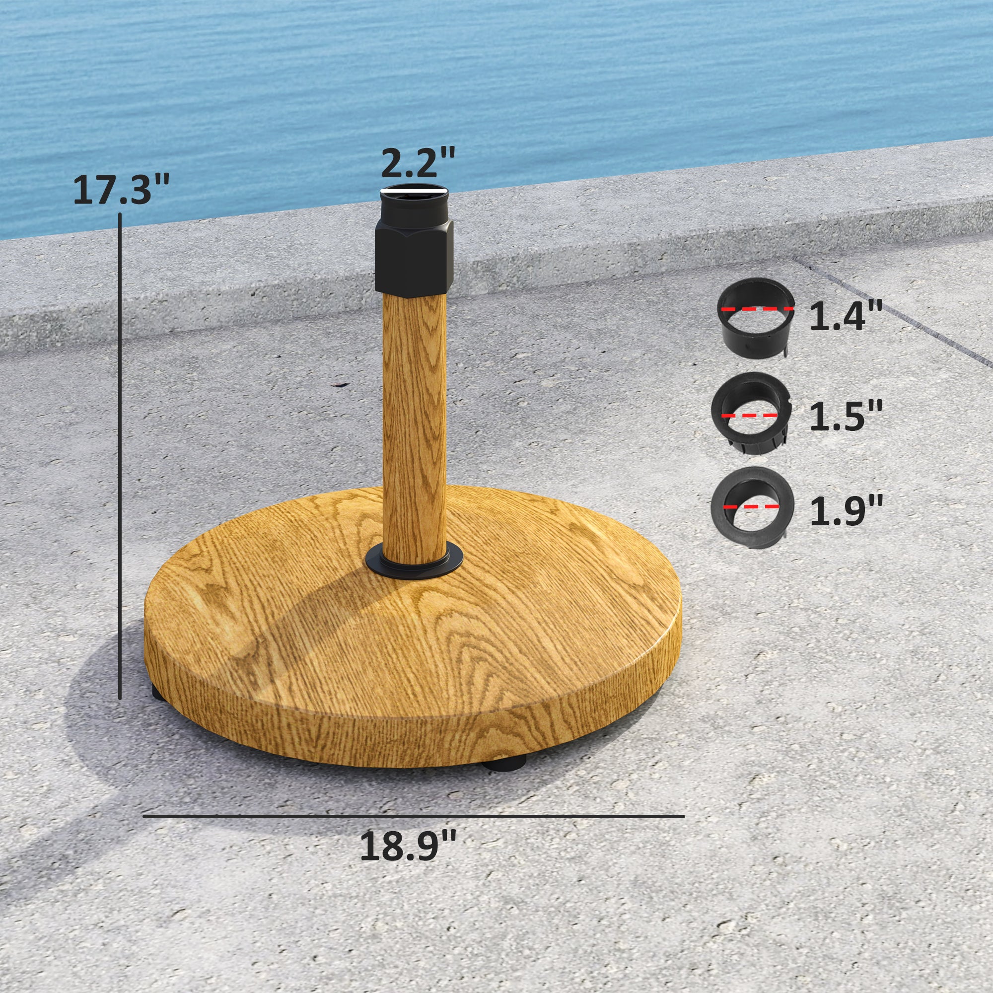 Patio Umbrella Base Holder, Outdoor Umbrella Base with Adjustable Pads, Heavy Duty Patio Umbrella Stand Base for Garden, Poolside, Nature Wood