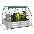 Raised Garden Bed with Cover, Outdoor Galvanized Metal Planter Box Kit, 4 x 3 ft Mini Greenhouse with 2 Large Screen Windows, for Growing Flowers, Vegetables and Herbs, Clear