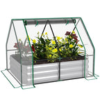 Raised Garden Bed with Cover, Outdoor Galvanized Metal Planter Box Kit, 4 x 3 ft Mini Greenhouse with 2 Large Screen Windows, for Growing Flowers, Vegetables and Herbs, Clear