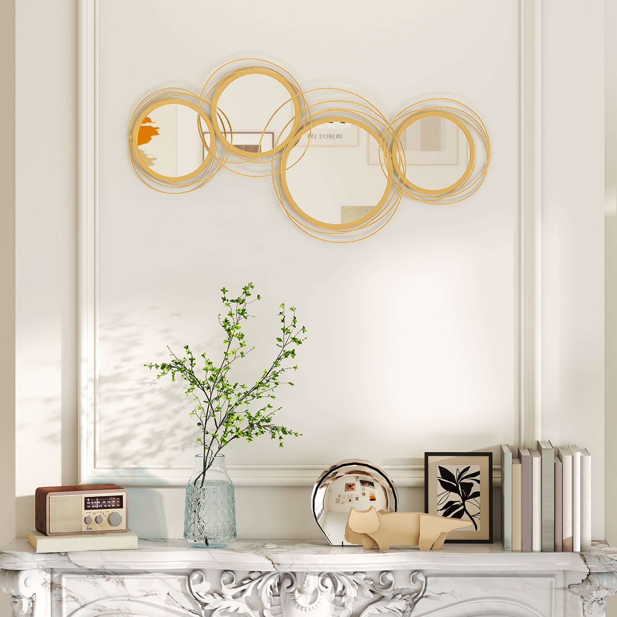 42.25" Circle Mirror for Wall, Modern Metal Wall Art for Living Room, Bedroom and Dining Room, Gold