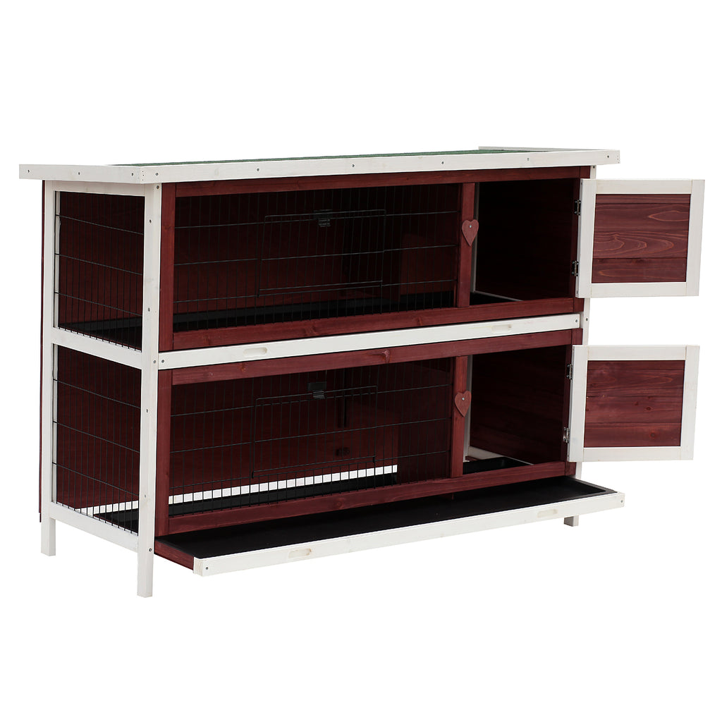 54" 2-Story Weatherproof Stackable Elevated Wooden Rabbit Hutch with Enclosed Run and Pull-Out Trays