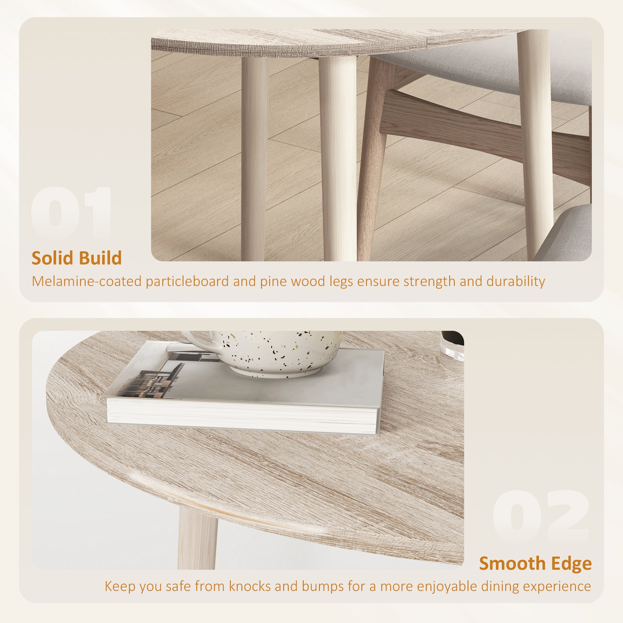 Folding Dining Table, Round Drop Leaf Kitchen Table for Small Spaces with Wood Legs, Oak Color
