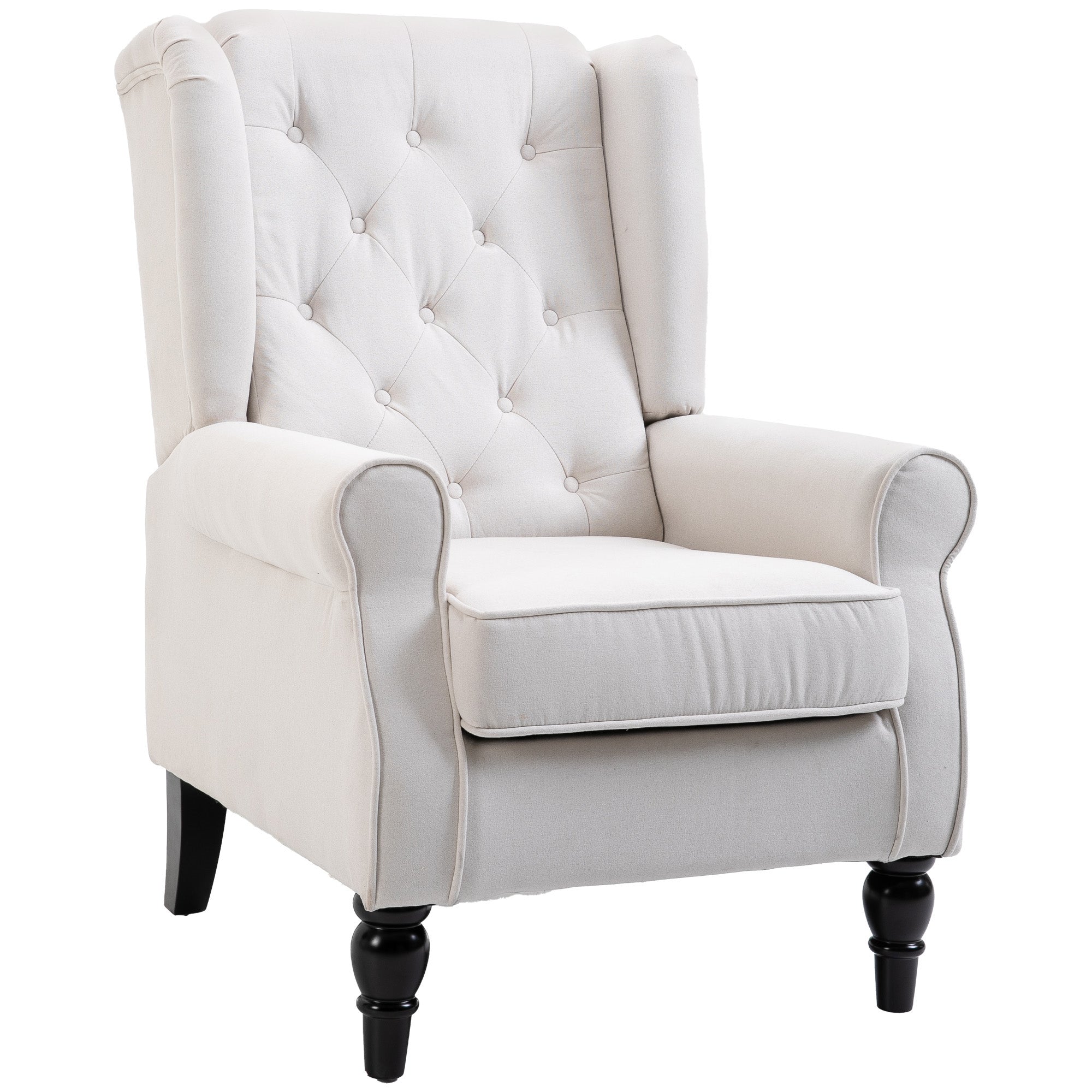 Button-Tufted Accent Chair with High Wingback, Rounded Cushioned Armrests and Thick Padded Seat, Cream White