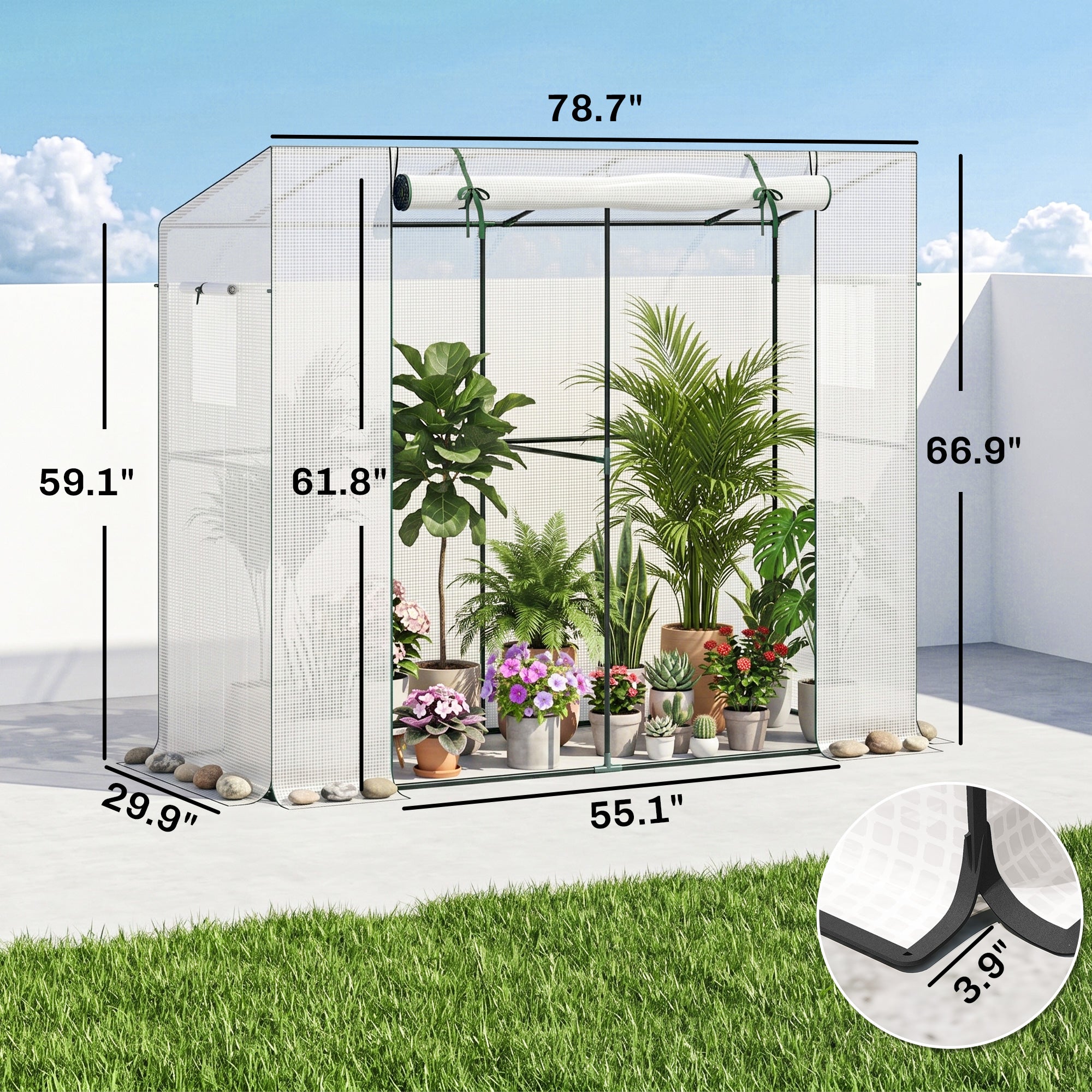 Walk-in Portable Greenhouse Small Greenhouse for Outdoors with UV-resistant PE Cover, 6.6' x 2.5' x 5.6' White
