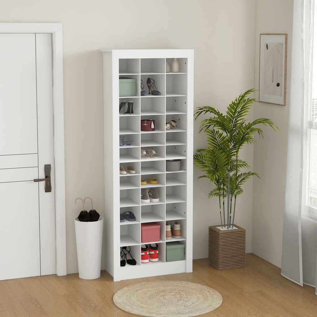 71" Shoe Storage Cabinet with 3 Heights of Open Cubes for 36 Pairs, Narrow Shoe Organizer, White