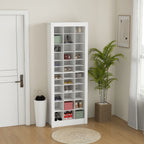 71" Shoe Storage Cabinet with 3 Heights of Open Cubes for 36 Pairs, Narrow Shoe Organizer, White