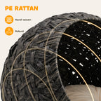Rattan Cat Bed, Elevated Handwoven Cat Basket Bed with Soft Cushion and Metal Base