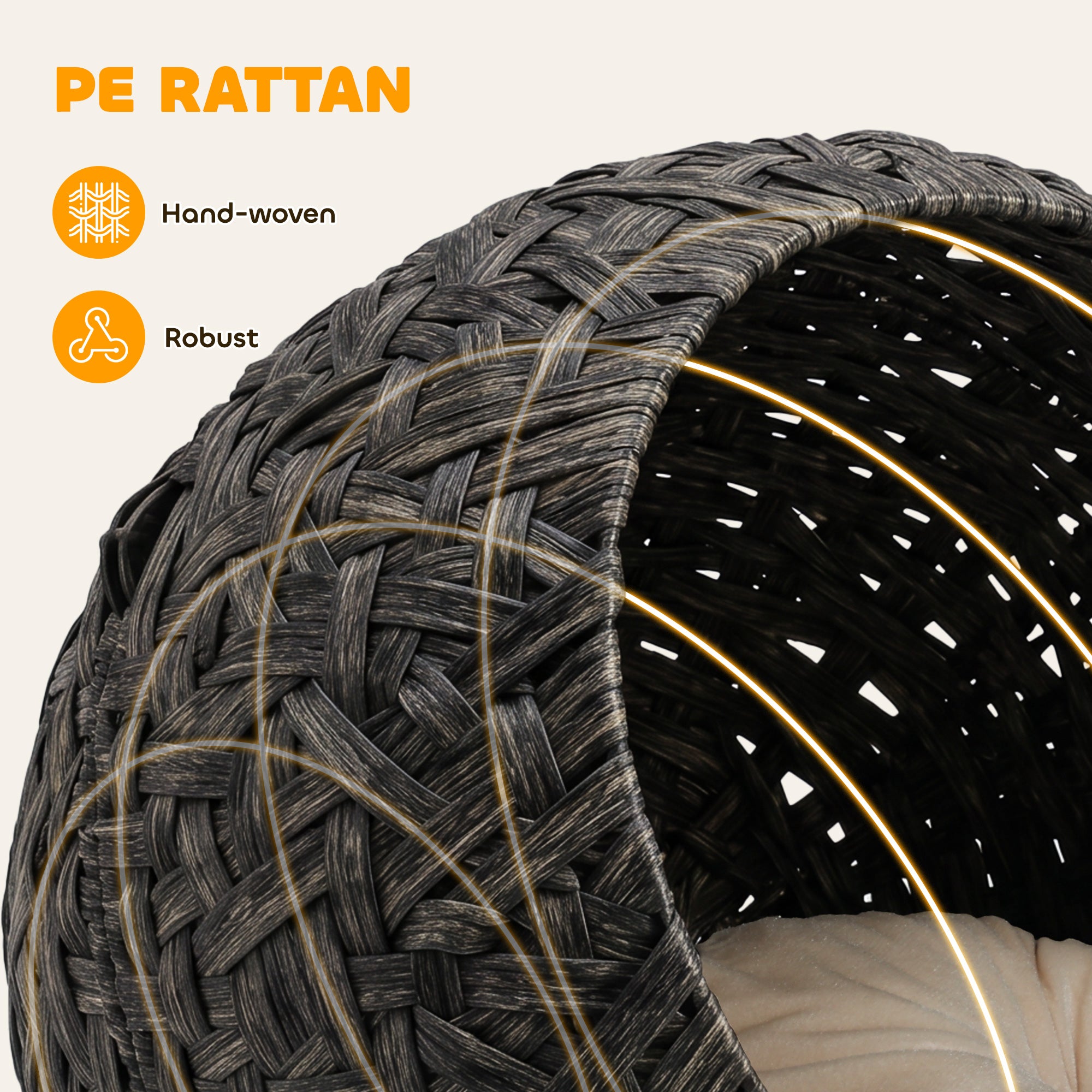 Rattan Cat Bed, Elevated Handwoven Cat Basket Bed with Soft Cushion and Metal Base