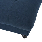 Tufted Ottoman with Upholstered Polyester Blend, Button Tufting, Turned Feet, 40.5" x 40.5" x 16.9", Navy Blue