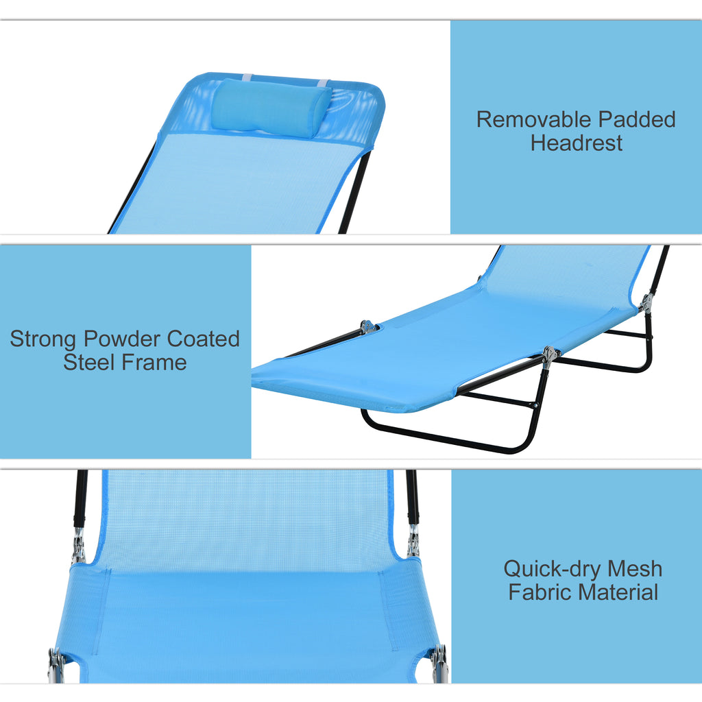 Folding Chaise Lounge Chair, Pool Sun Tanning Chair, Outdoor Lounge Chair with Reclining Back, Breathable Mesh Seat, Headrest for Beach, Yard, Patio, Blue