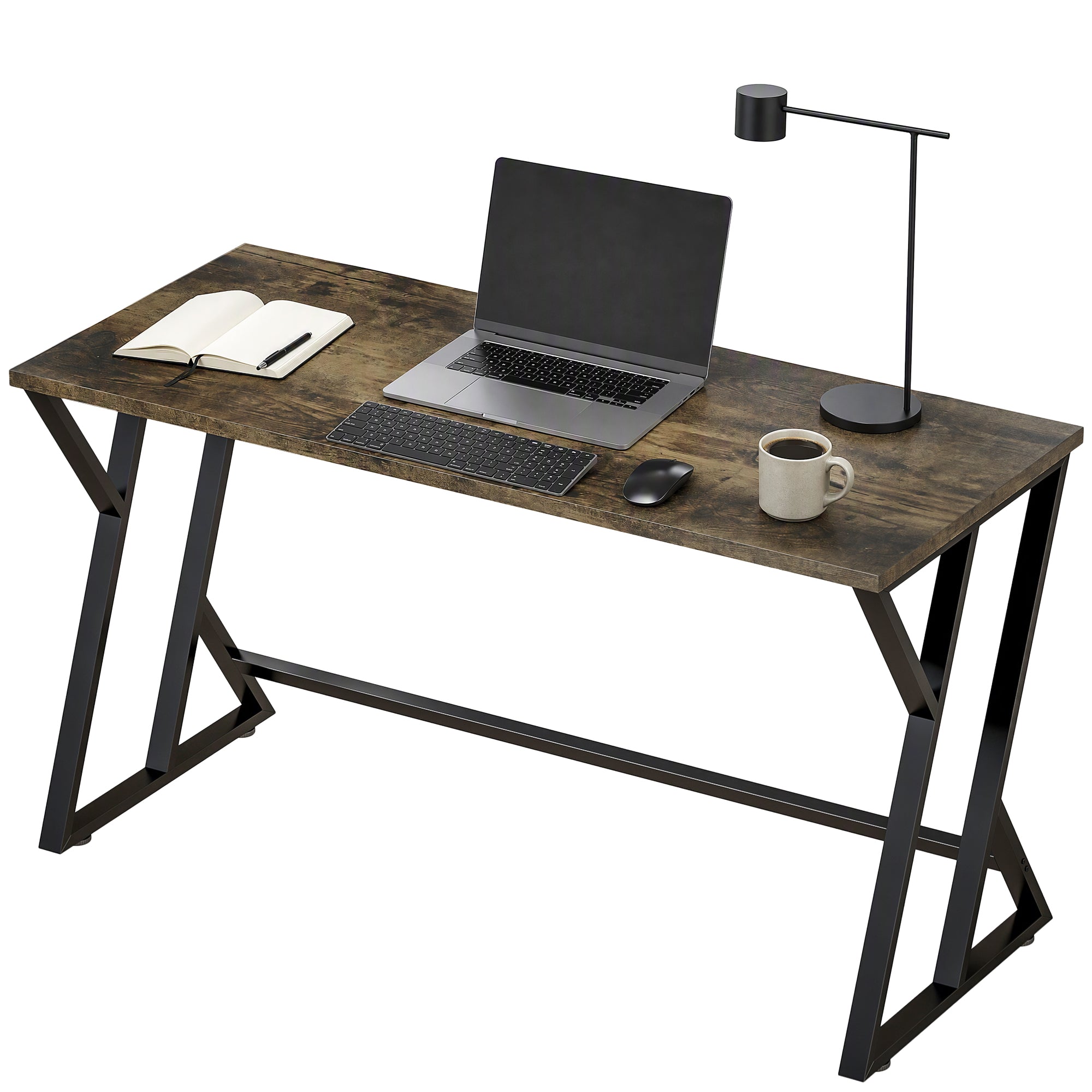 55 Inch Computer Desk, Industrial Writing Desk with Z-Shaped Metal Leg, Study Table for Home Office, Rustic Brown