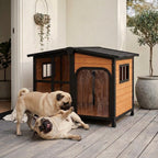 Cabin-Style Wooden Dog House for Large Dogs with Openable Roof & Giant Window, Yellow