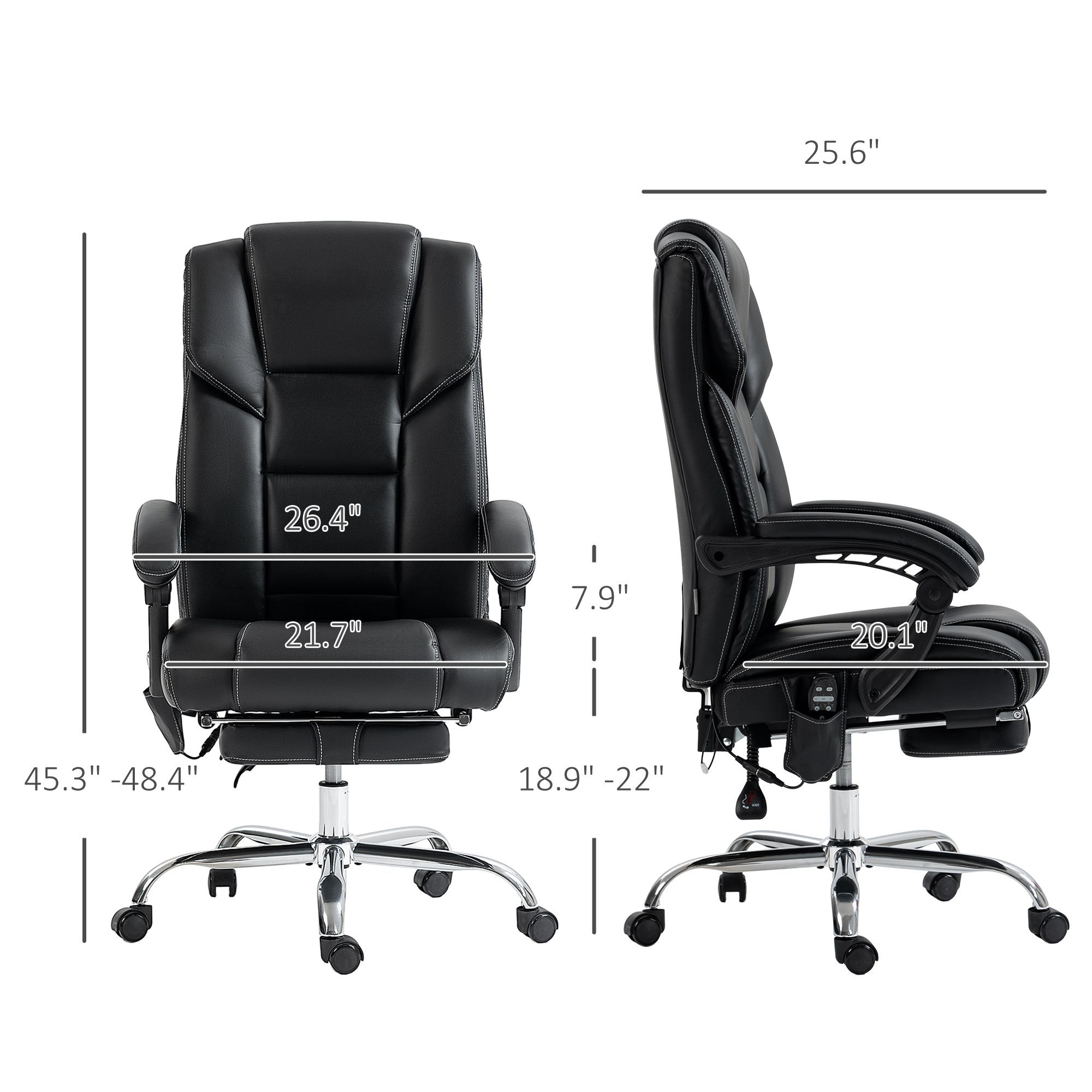 6 Point Vibration Massage Office Chair with Heat, PU Leather Computer Chair with Adjustable Height Reclining Back, Black