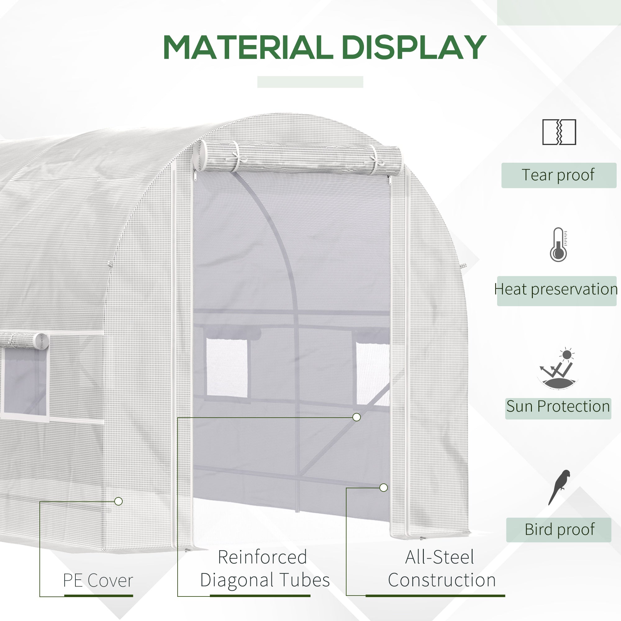 14.6' x 6.6' x 6.6' Walk-In Tunnel Greenhouse, Large Garden Hot House Kit with 6 Roll-up Windows & Roll Up Door, Steel Frame, White