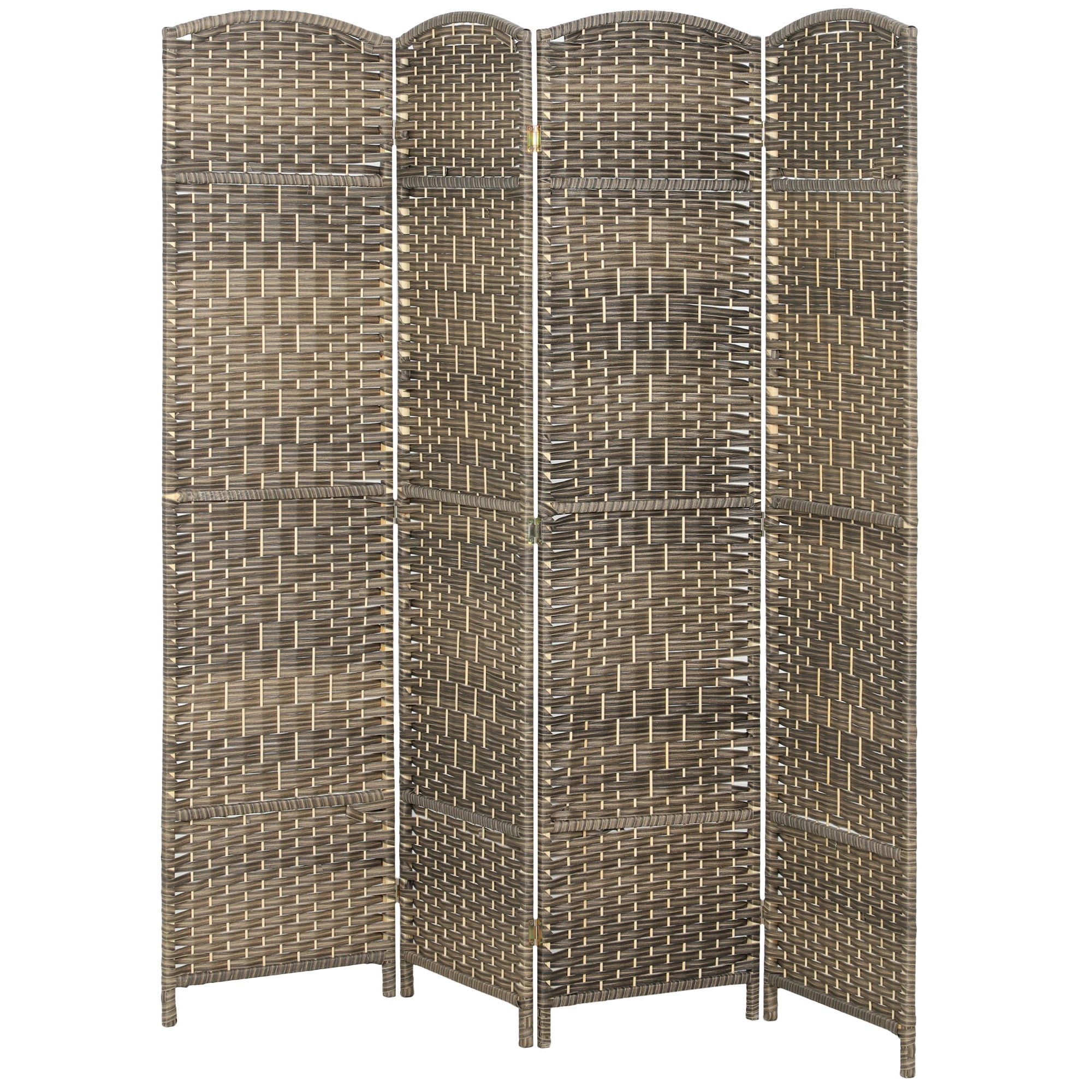 Folding Room Divider Screen 4 Panel 6' Tall Privacy Screen Freestanding Wood Partition for Home Office, Dark Rustic Oak