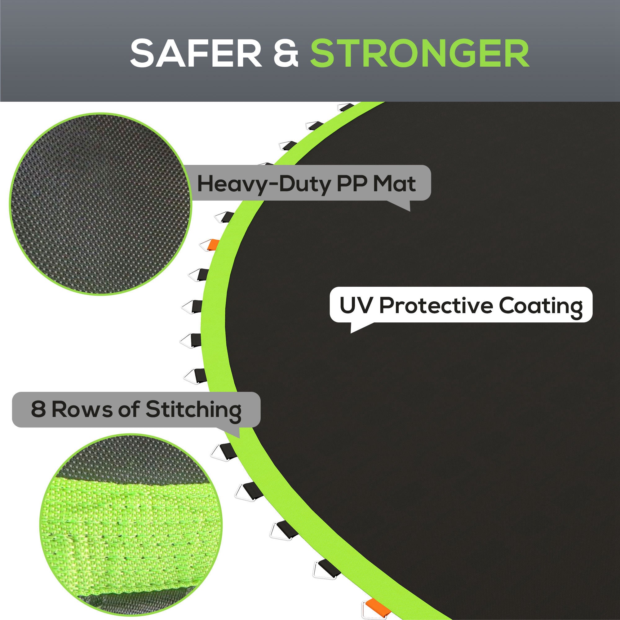 Trampoline Replacement Mat, Fits 12' Trampoline w/ 72 V-Hooks & 5.5" Springs (Spring & Frame not Included), Green
