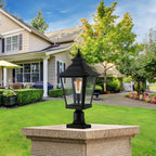 Outdoor Post Lantern Light with Pathway Lighting, Vintage Metal, Clear Glass Pillar Lamp for Garden, Gate, Driveway, 11" L x 11" W x 21" H, Black