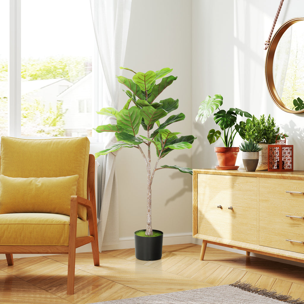 Artificial Fiddle Leaf Fig Tree, 43" Potted Plant with Flocked Soil for Home Office Decor, Green