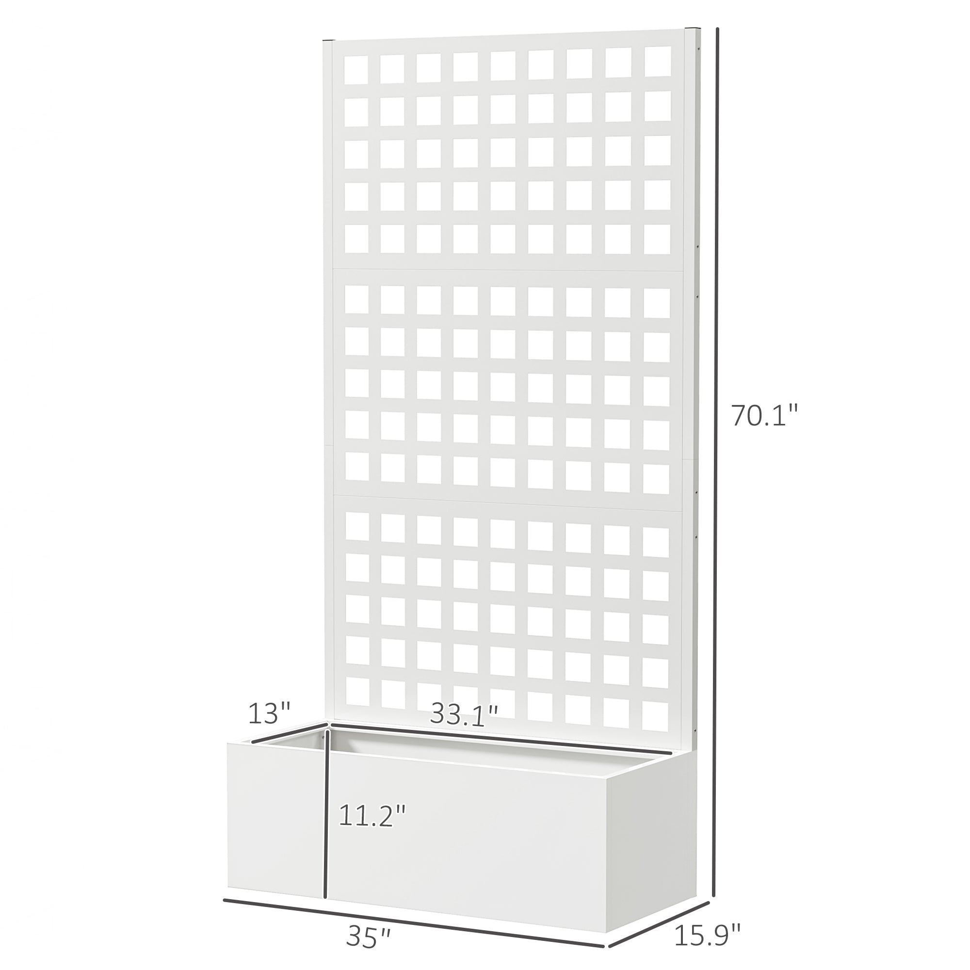 Galvanized Raised Garden Bed Planter Box with Trellis for Climbing Plants, Vegetable, Vines, 35" x 16" x 70", White