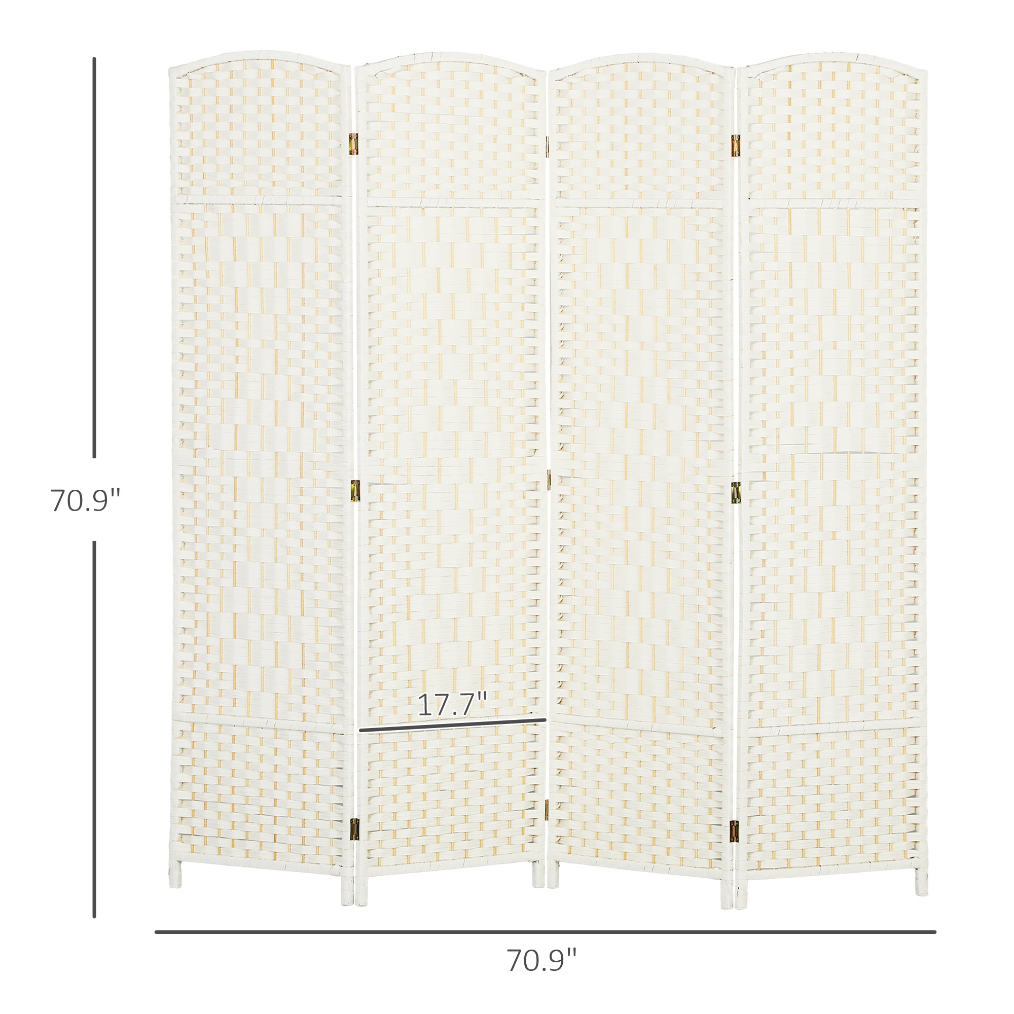 Folding Room Divider Screen 4 Panel 6' Tall Privacy Screen Freestanding Wood Partition for Home Office, White