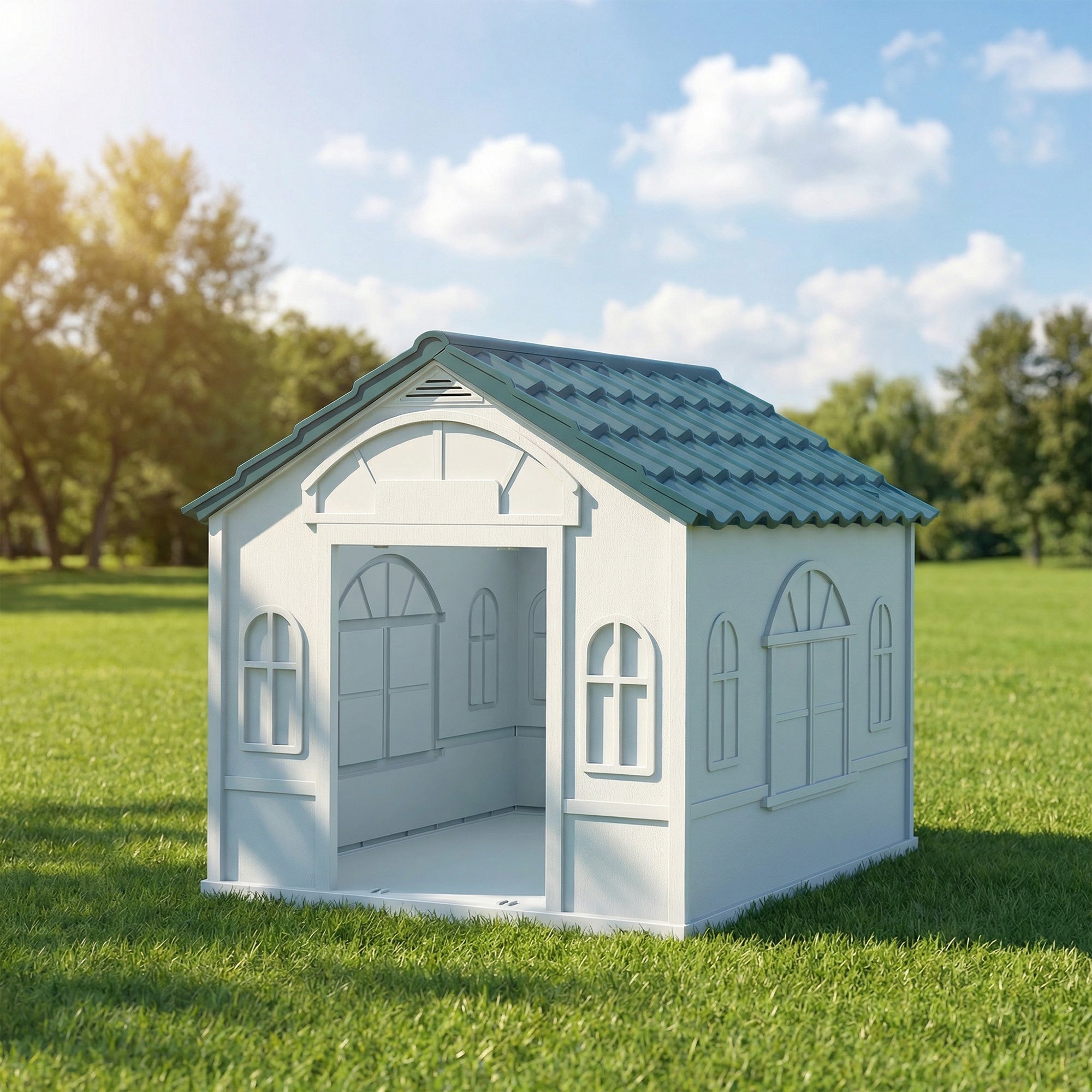 Plastic Dog House for Medium and Small Dogs, Water Resistant Puppy Shelter Indoor Outdoor with Door, Easy to Assemble, Blue