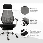 Ergonomic High Back Mesh Office Chair Swivel Reclining Computer Desk Chair with Retractable Footrest, Headrest, Padded Armrest