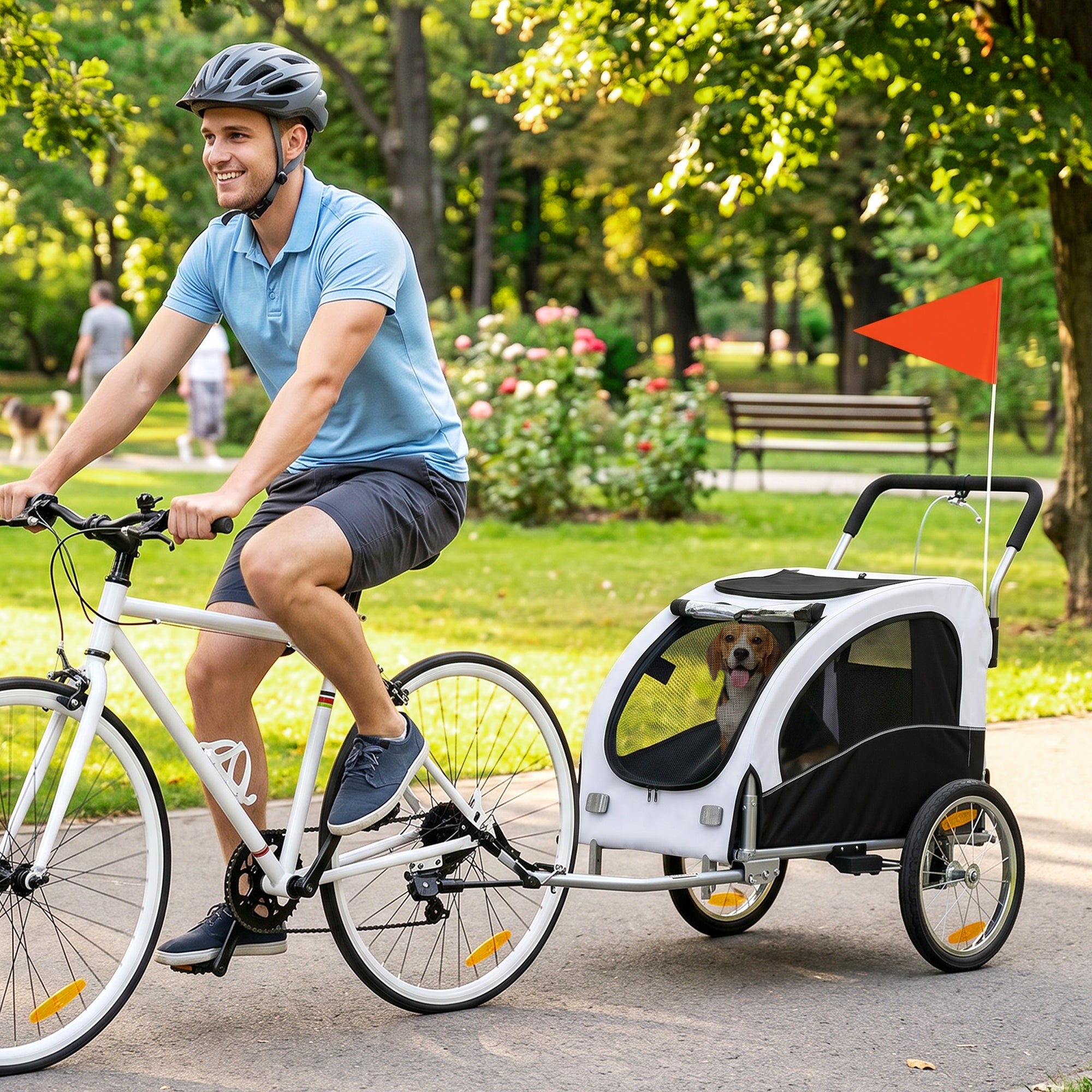 2 in 1 Dog Bike Trailer, Foldable Pet Stroller, Dog Bicycle Trailer with Suspension, for Medium Dogs up to 44 LBS, White