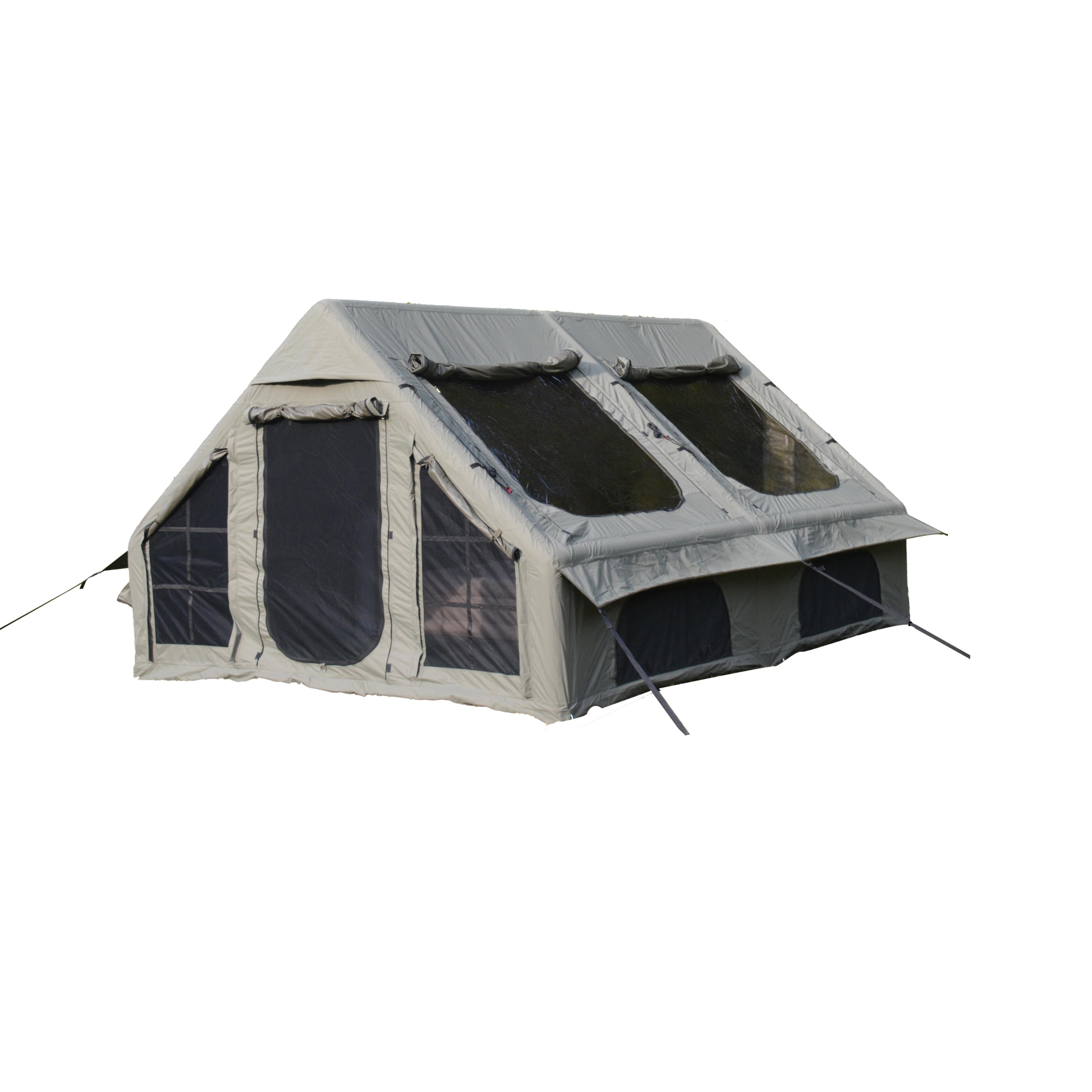 Inflatable Camping Tent with Hand Pump, Mesh and Chimney Window, Windproof Oxford Cabin Tent, 157.5" L x 118" W x 79" H, Army Green