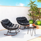 Outdoor Rocking Chair Patio Set of 2, Oversized Rocking Papasan Chairs with Cushions for Garden Porch, 265 lbs., Black